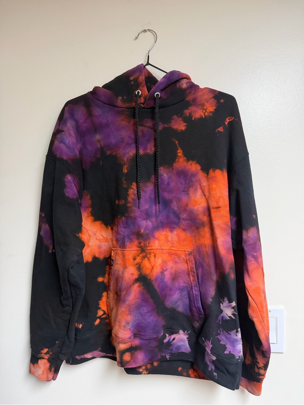 Hanes Cotton Black Tie-Dye Hoodie with Orange and Purple Accents